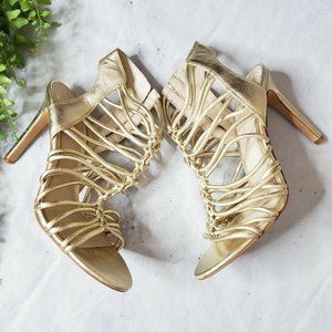 Vince Camuto Kourtny Gold Metallic Leather Strappy Stiletto Sandal - size 7.5